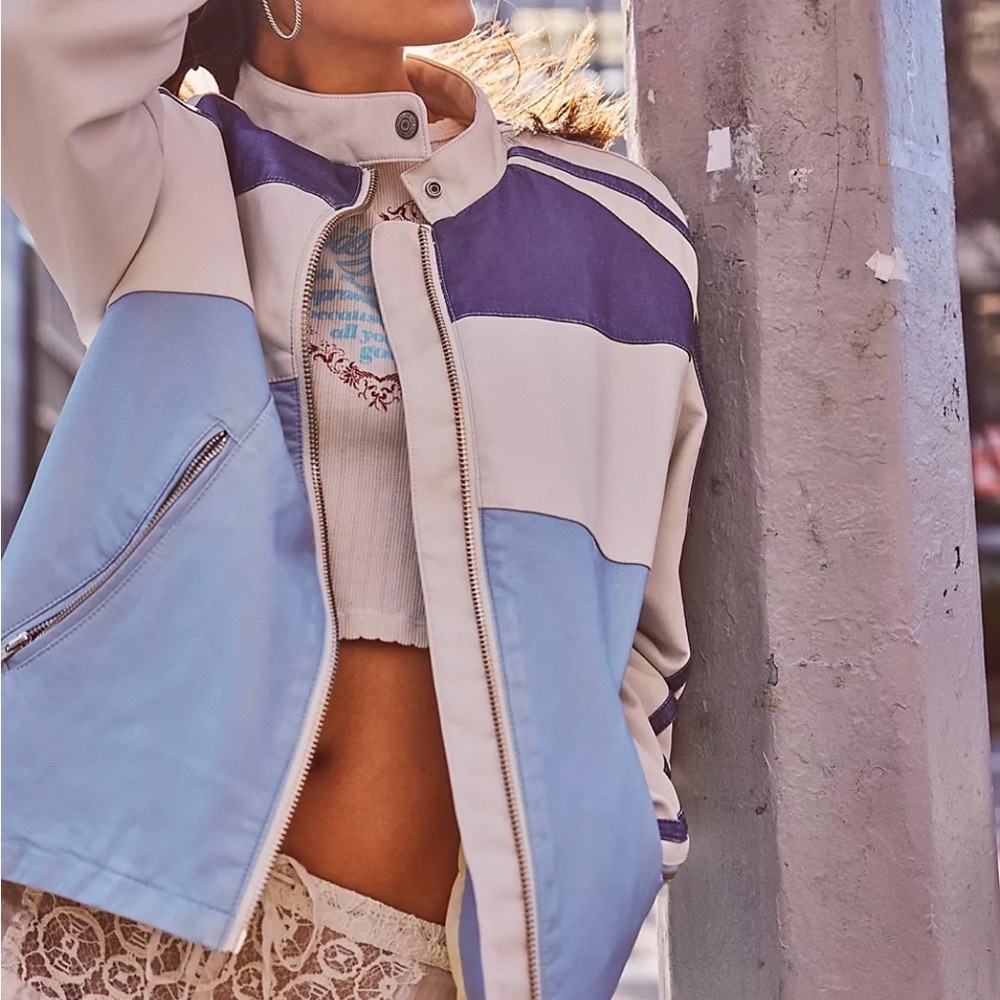 Free People Colorblock Jacket with Blue and White Stripes